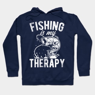 Retro Vintage Fishing Is My Therapy Funny Fisherman Gift Hoodie